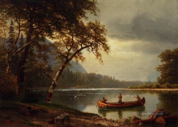 カスケディアック川でのサーモン釣り アルバート・ビアシュタットの風景 Oil Paintings
